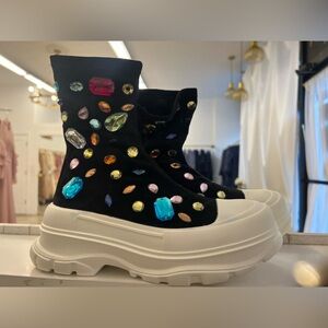 Cape Robbin Black Ankle Boots with Multicolor Gems